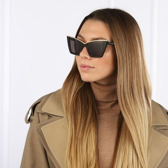 NEW Saint Laurent SL570 001 Black Gold Cat Eye Women Sunglasses - Picture 6 of 16